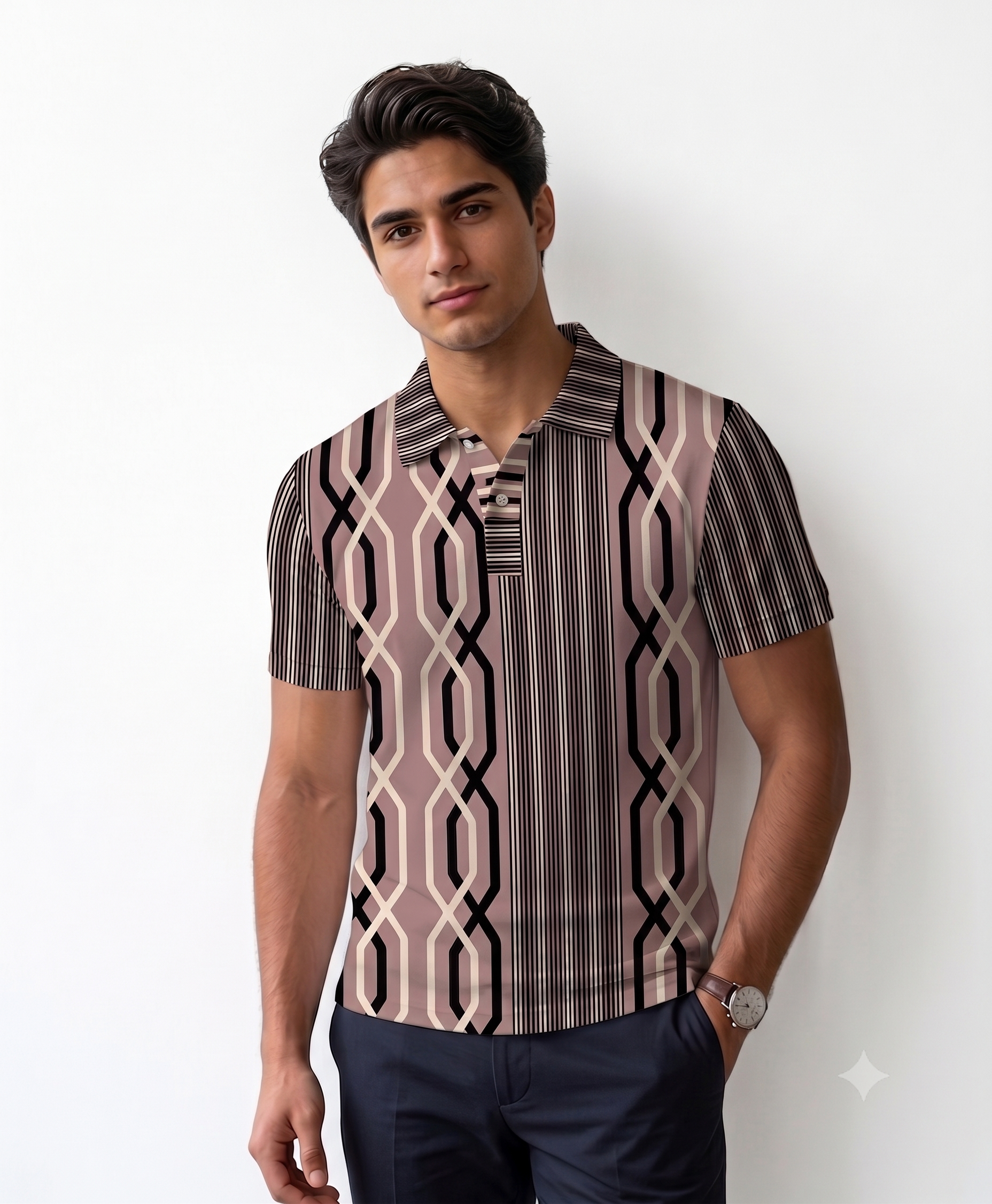 Dual-Panel Geometric Polo